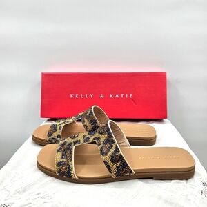 Kelly & Katie‎ Frillian Light Tan Leopard Print Sparkly Sandals Size 9 NIB
